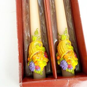 Set of 2  Thanksgiving Cornucopia 10" Taper Candles Guild House Vintage holiday